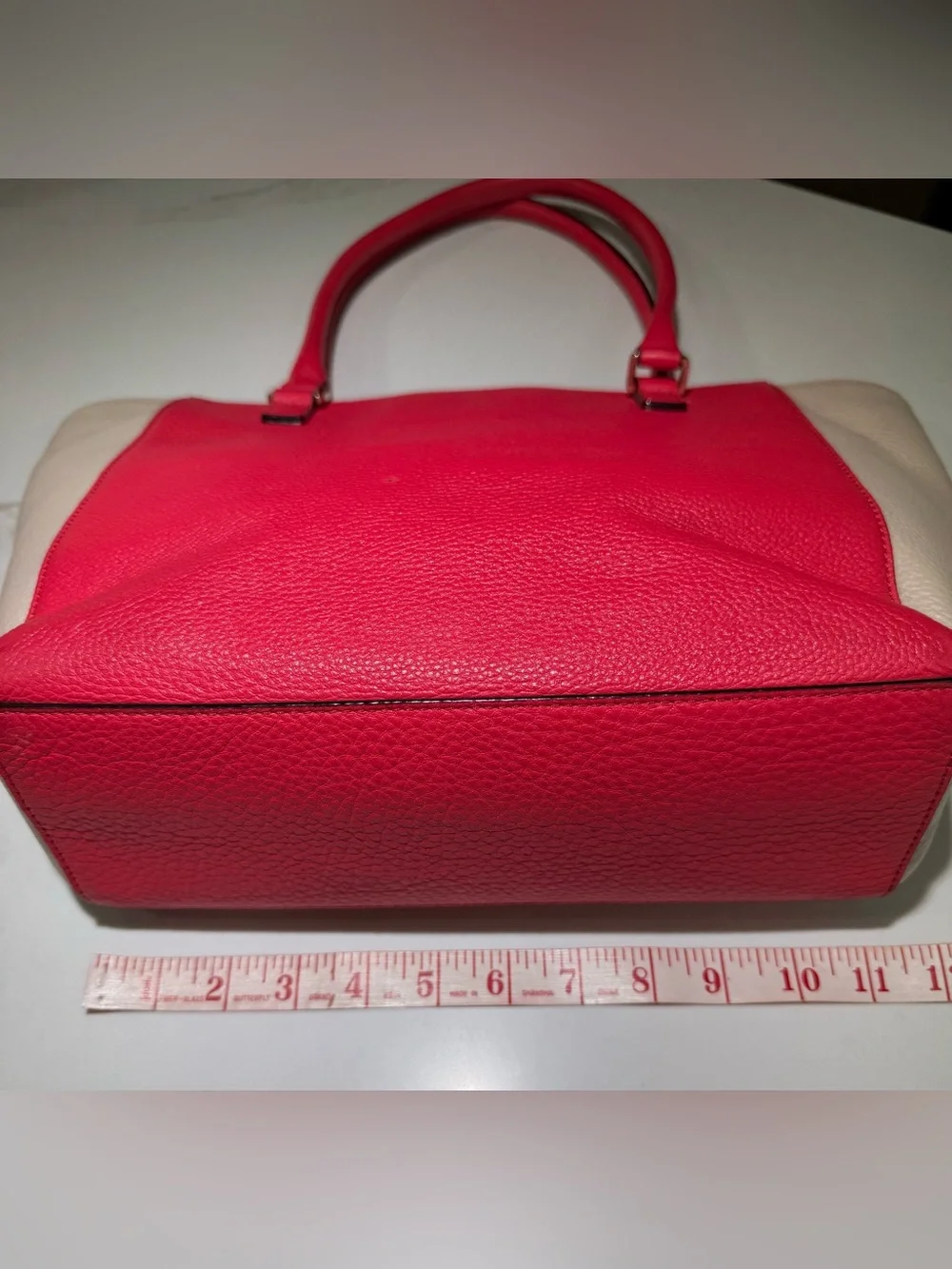 KATE SPADE Leather Envelope Zipper Top Shoulder Tote Bright Pink Beige
